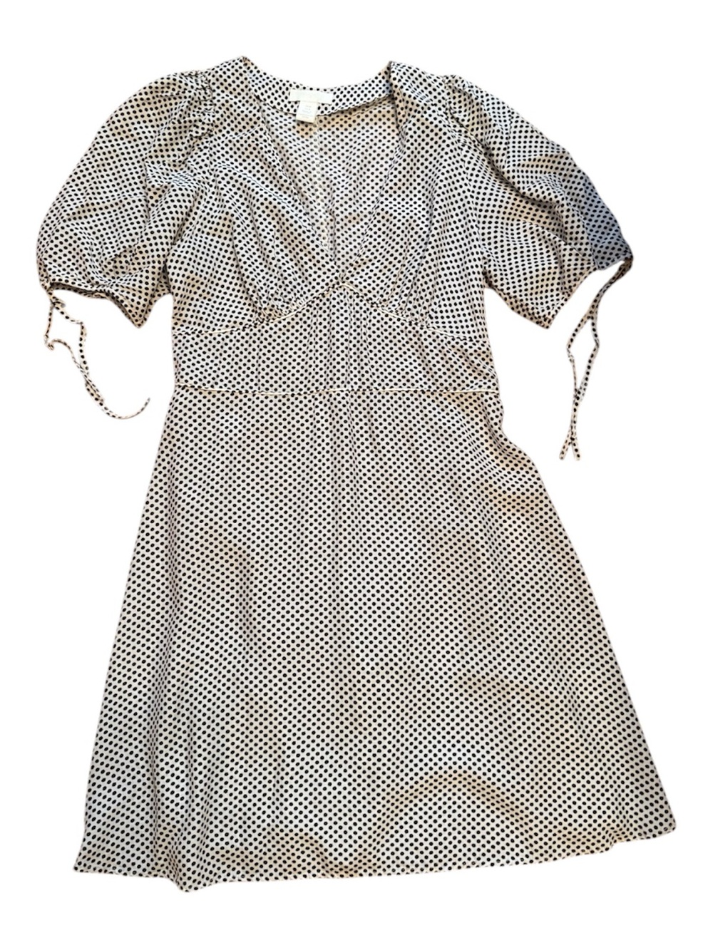 H&M Polka Dot V Neck Midi Dress in Cream and Black